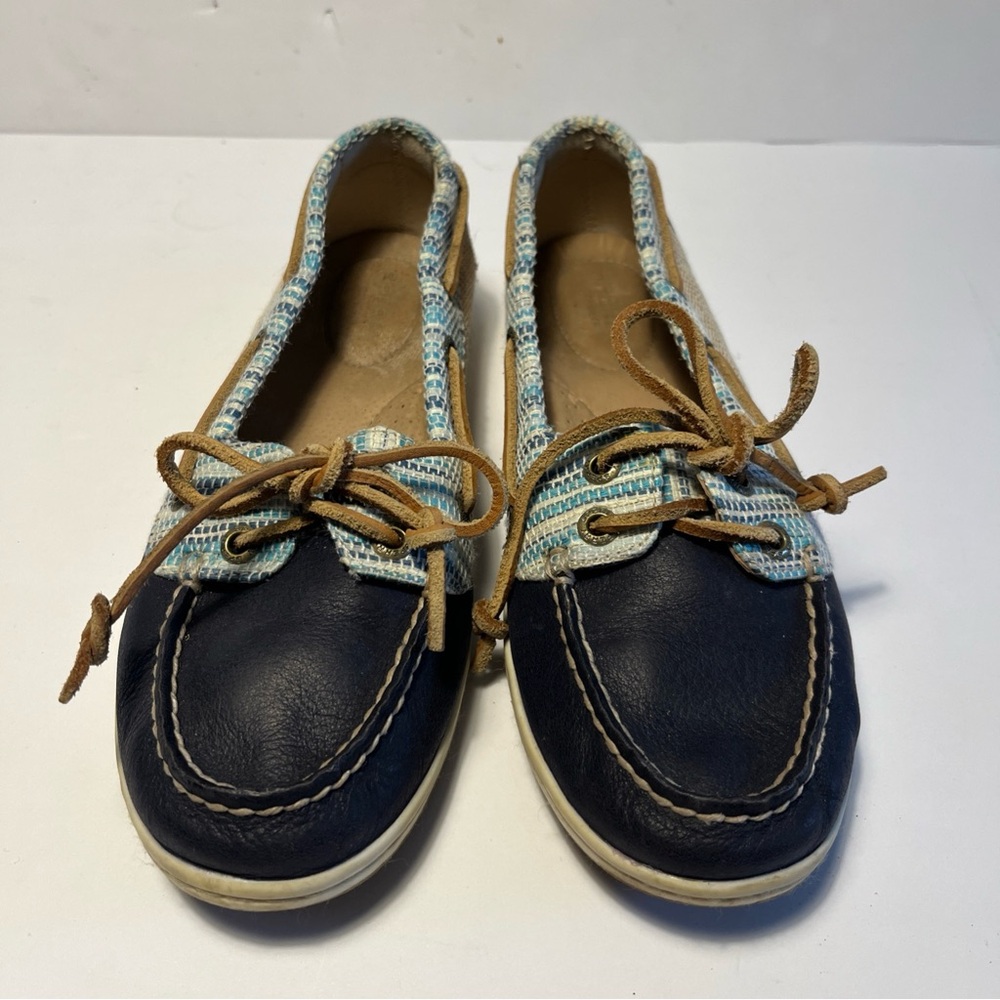 Sperry Women's Topsider Angelfish Boat Shoes Navy Leather Tweed Size 7.5 - Picture 3 of 5